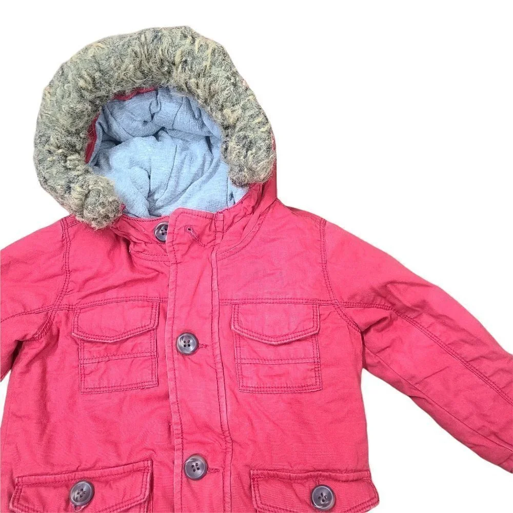 47/$25 Old Navy Unisex Red Utility Puffer With Faux Fur Hood